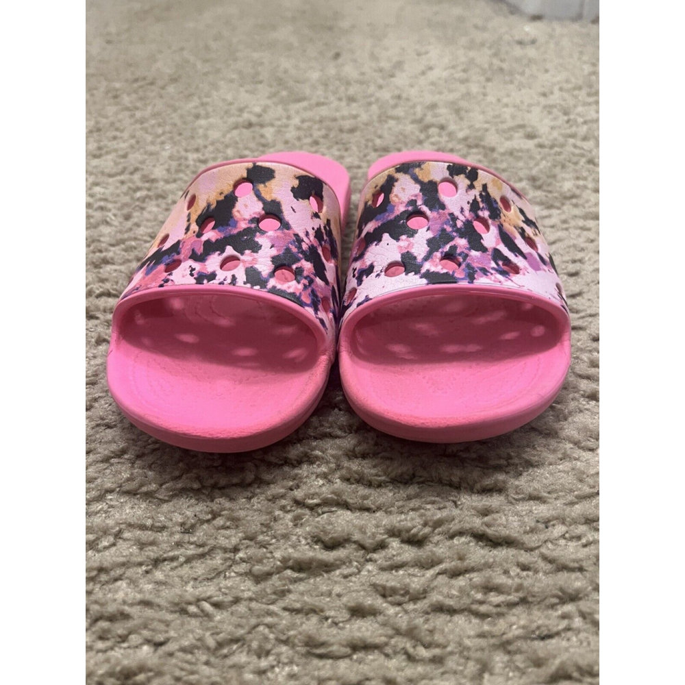 Crocs Classic Pink Tie Dye Slide Sandals Flip Flops Youth Size 5 JL47 - Picture 1 of 6